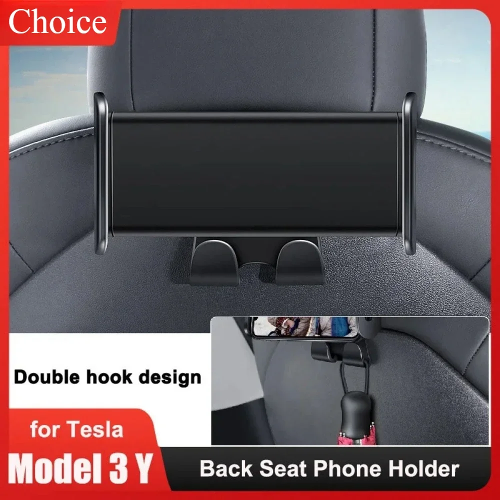 Back Seat Phone Holder for Tesla Model 3 Y Hook 360 Degree Rotate Stand Auto Headrest Bracket for Tablet PC IPad Mini Support