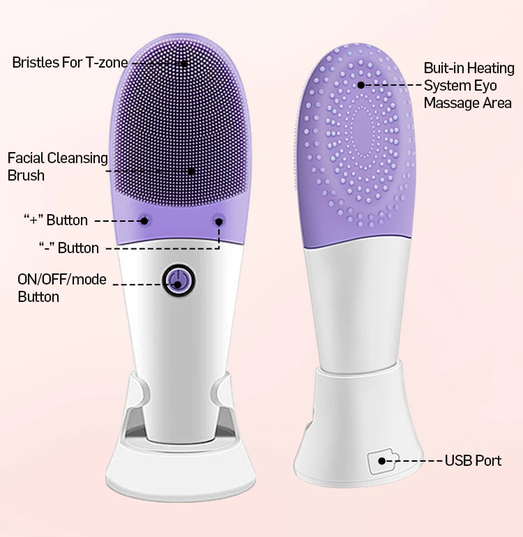 Sonic Vibration Electric Acne Reduce Makeup Remover Facial Pore Cleanser Facial Silicone Brush Double Side