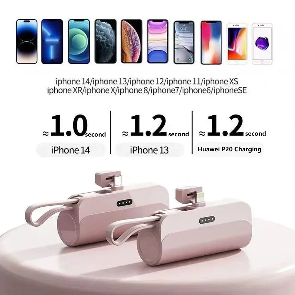 Mini Power Bank 5000mAh PD25W Fast Charge Portable External Battery Plug Play Built in Cable for iPhone Xiaomi Samsung Powerbank