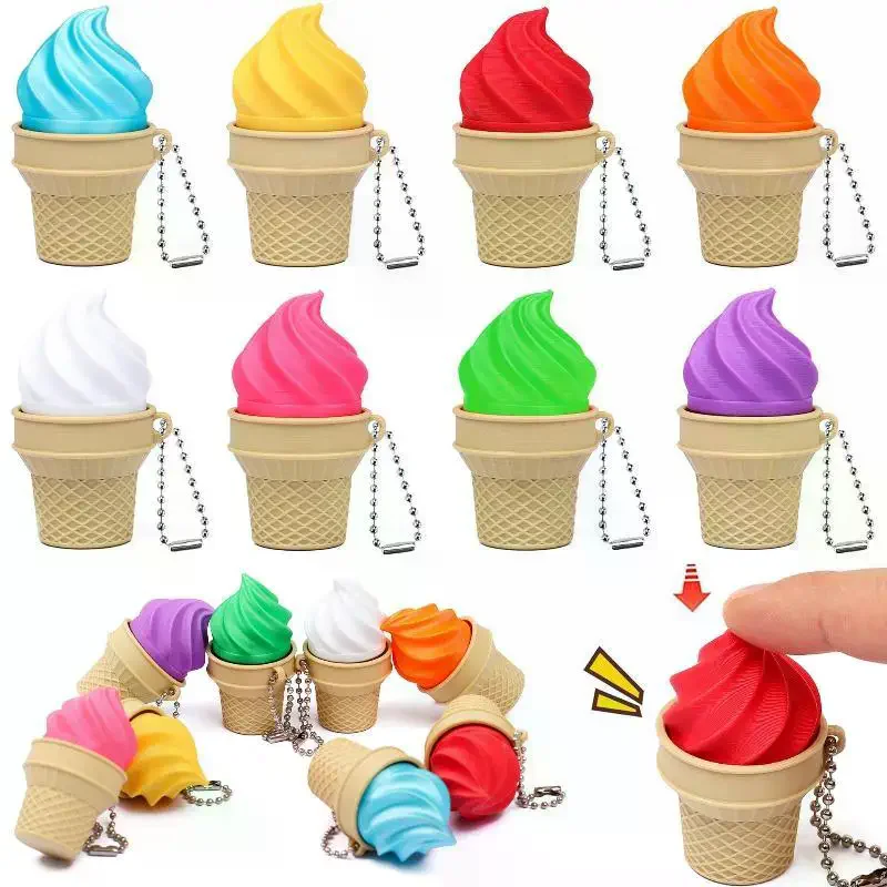 1Pcs Ice Cream Cone Chicken Leg Calming Keychain Keys Finger Button Anti-stress Toys Decompression Gifts For Children Adults