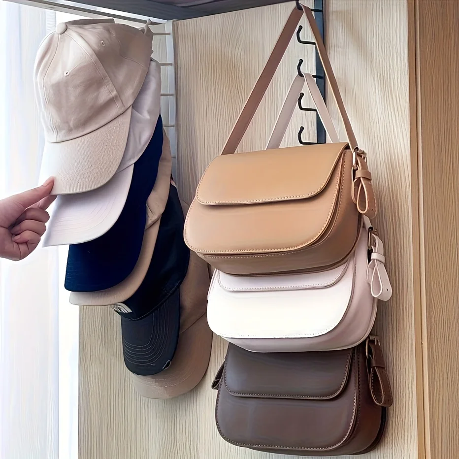 Multi-functional Iron Hat Storage Hanger 6 Hooks Wall & Door Mounted Portable Wardrobe Organizer Holder