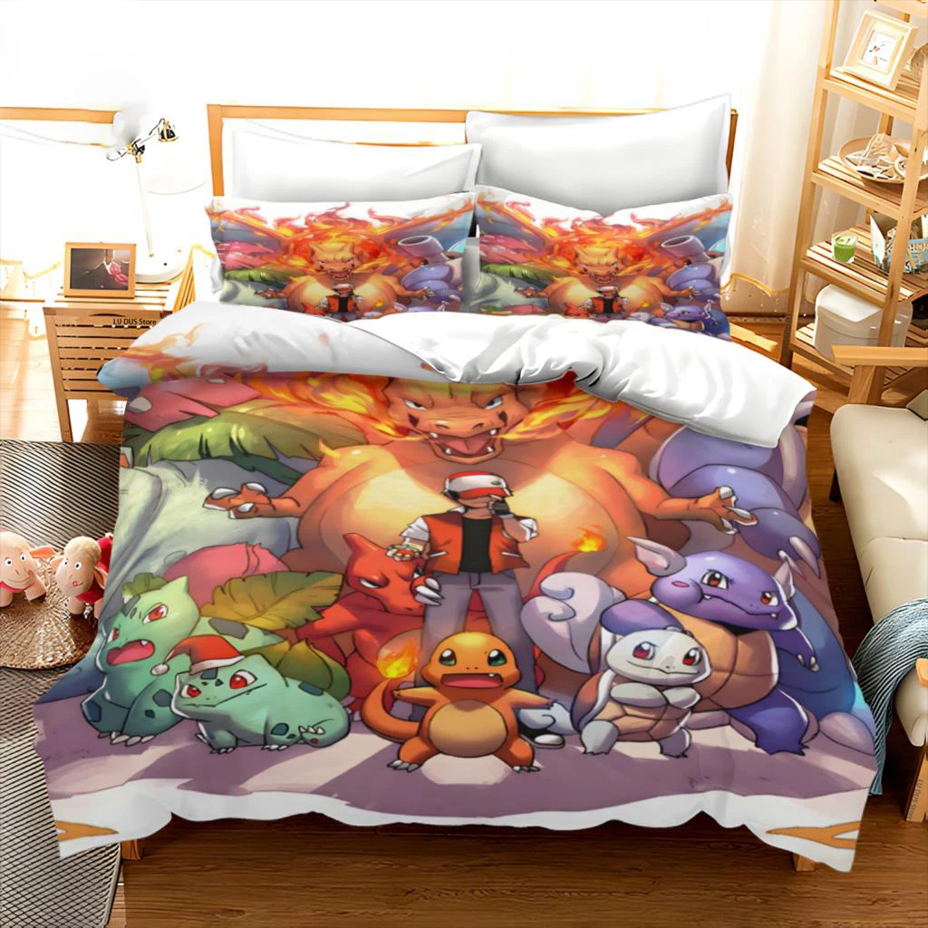 Cover Pokemon Bedding Set Cartoon Anime Children Bedroom Quilt Boy Girl Bedclothes Single Double King Pikachu Duvet Cover Gift