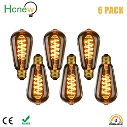 Ampoule LED à Filament Edison, 6 Pièces, Lumières d'Art Dorées ST64, 3W, Intensité Variable, Spirale, 220V, 2200K, Lampe d'Massage Résistante à 360