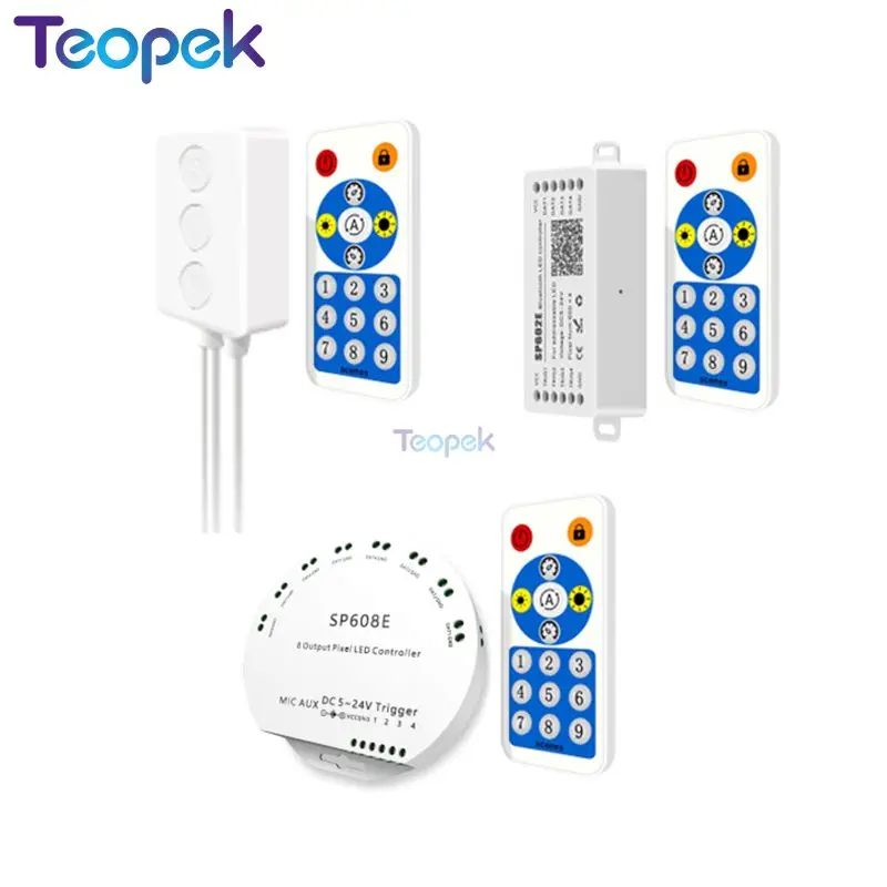 

SP601E SP602E SP608E Bluetooth Пиксельный светодиодный контроллер Встроенные адресные пиксели Светодиодная RGB-лента Музыкальный контроллер Приложение IOS/Android