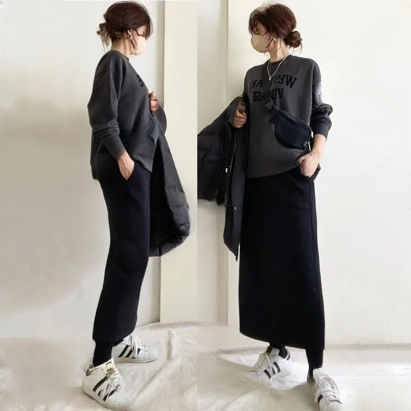 

2025 Autumn/winter New Round Neck Hoodie Top+half Skirt Two-piece Set