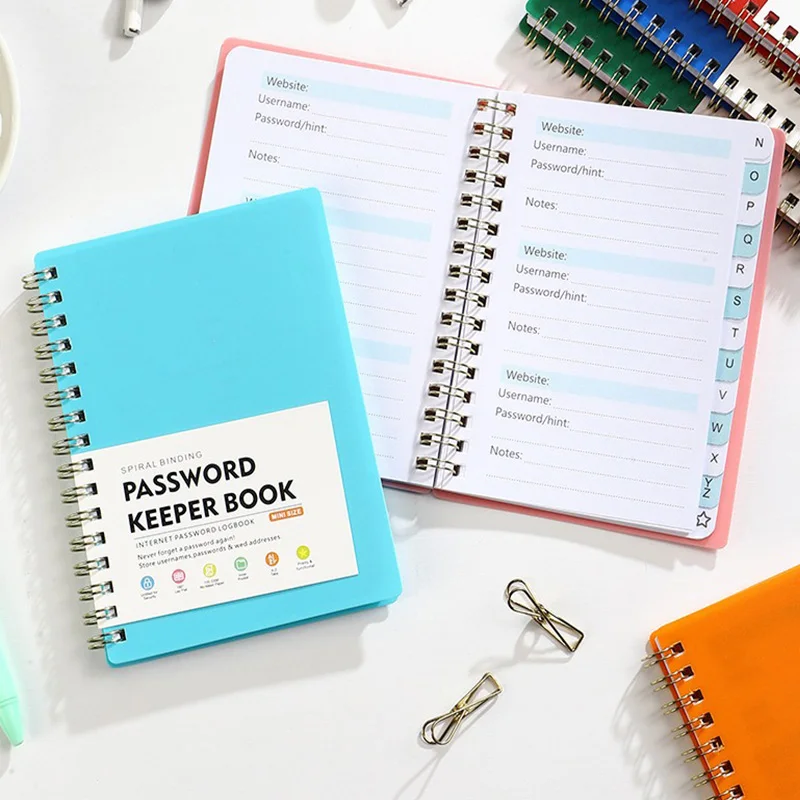 A6 Hardcover Coil Password Book Simple Password Keeper Book with Alphabetical Tabs Advanced Conference Notebook BJB06