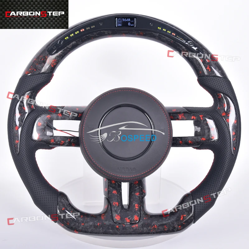 Sports Carbon Fiber Car Steering Wheel For Ford Mustang Shelby GT14 LED Gloss Alcantara/Leather Custom