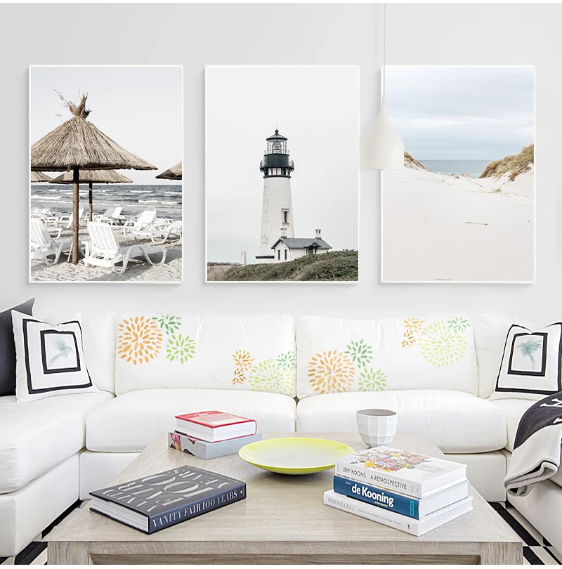 Tropical Summer Sea Landscape  Print Coastal Bridge Grass Canvas Art Painting Seascape Picture Living Room Wall Decoration