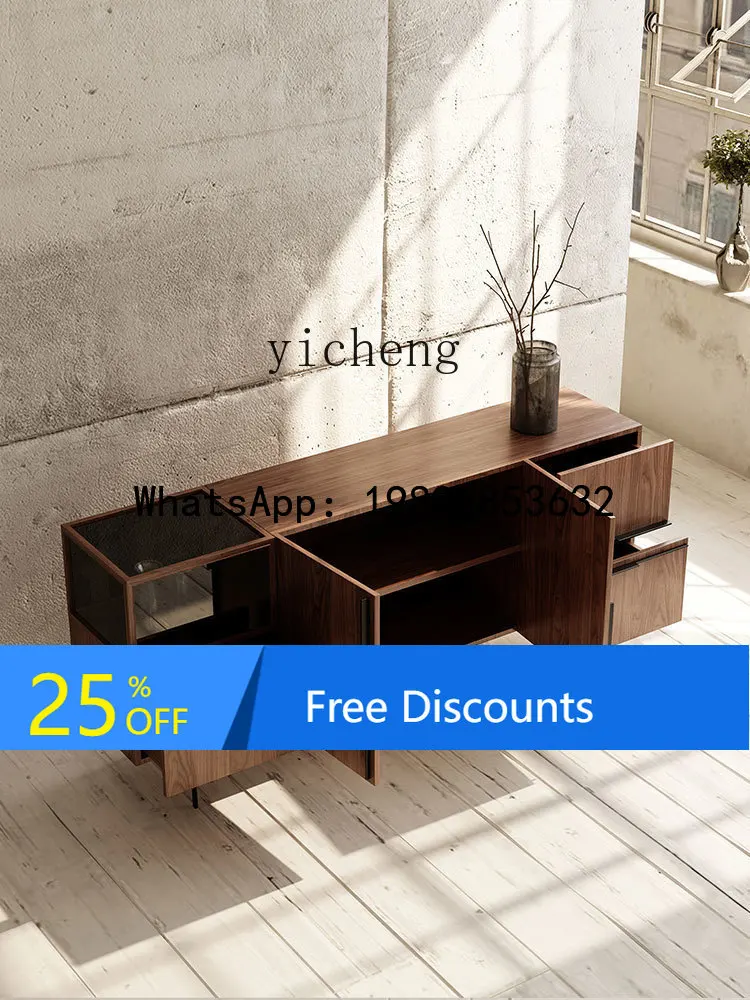 

minimalist walnut dining side cabinet light luxury entrance cabinet living room storage dining room tea cabinet