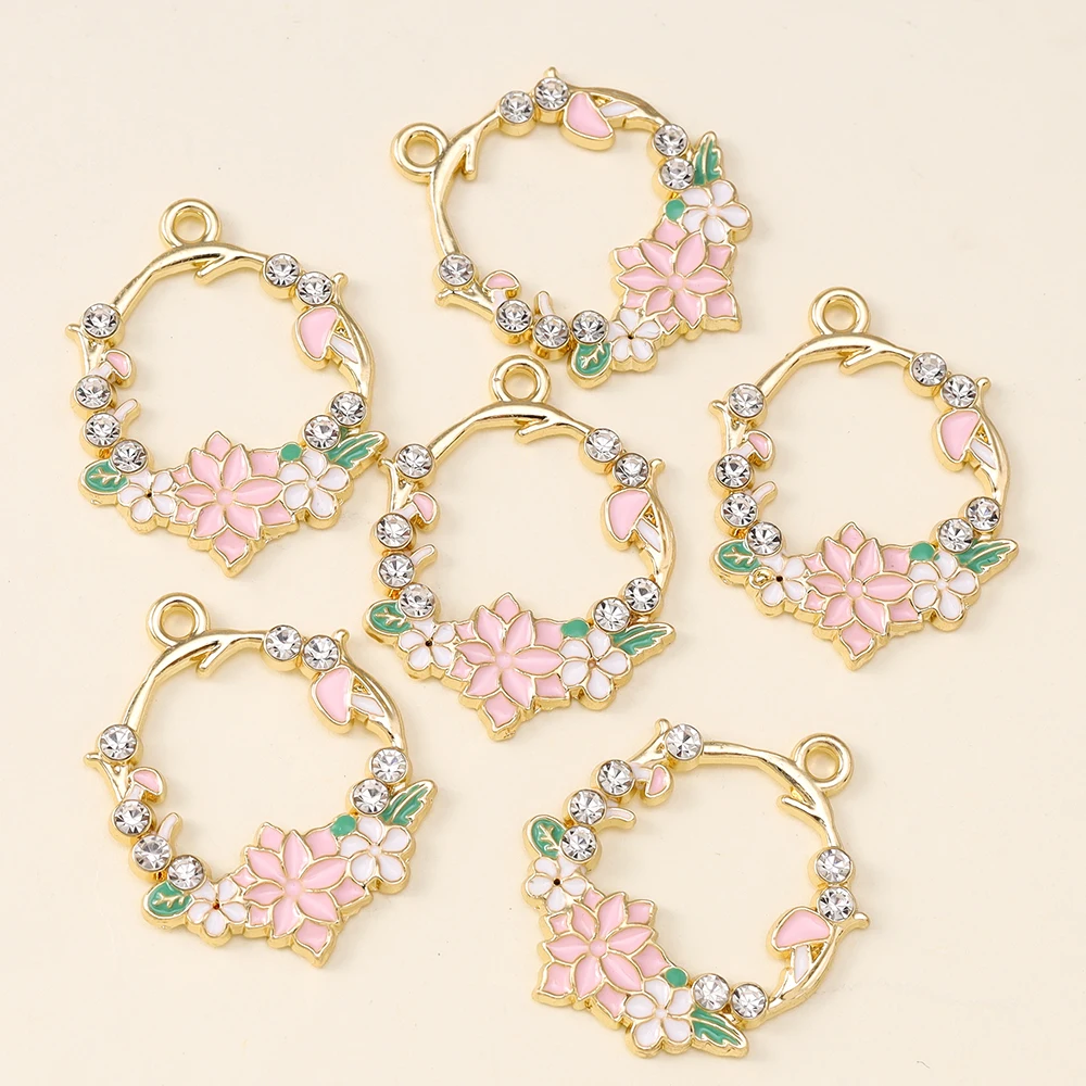 10pcs Enamel Spring Summer Flower Wreath Charms for Drop Earring Pendant for Making DIY Keychain Necklace Jewelry Accessories