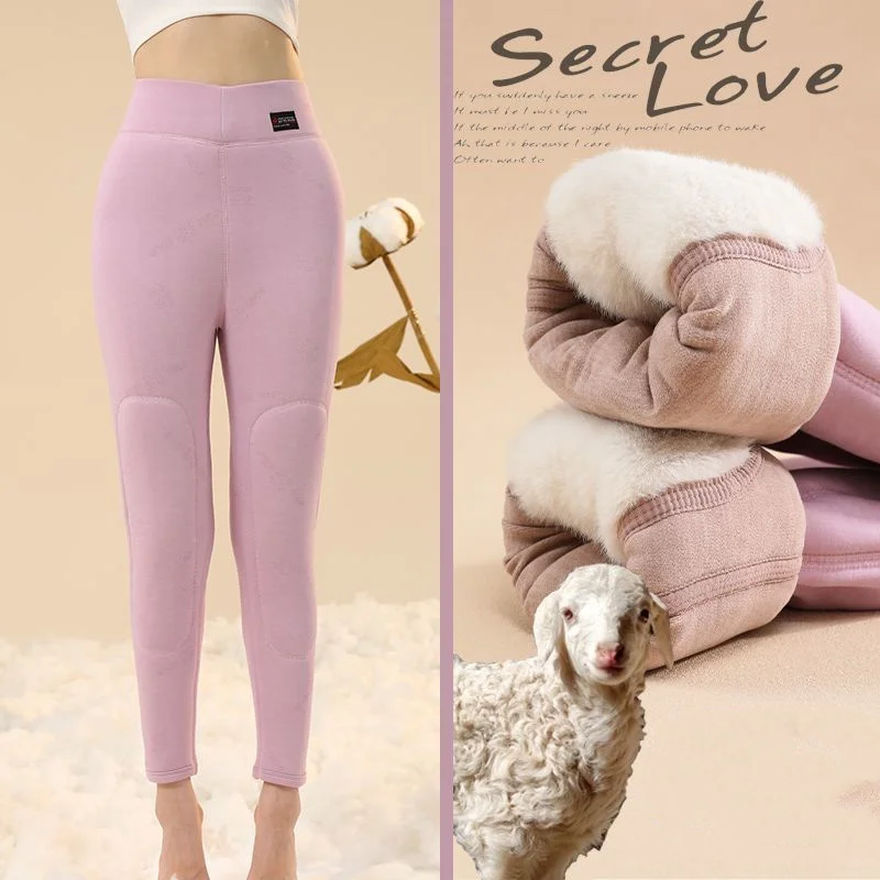 Winter New Women's Fleece-Lined And Thickened Warm Cotton Wadded Trousers High-Waisted Protective Knee-Length Fleece Pants