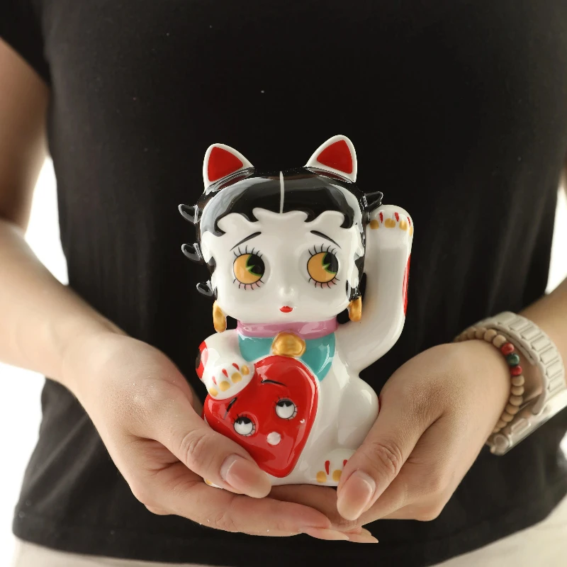 Cute Cartoon Lucky Cat Statues,ceramic Cat Decorations Omantic Wealth Decoration for Living Rooms Bedrooms and Stores Home Decor
