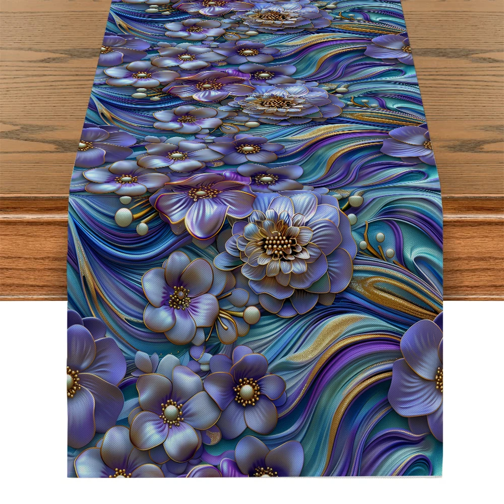 

Flower Pearl Line Branches Leaves Table Runners Kitchen Table Decoration Washable Dining Table Runner Wedding Party Decorations