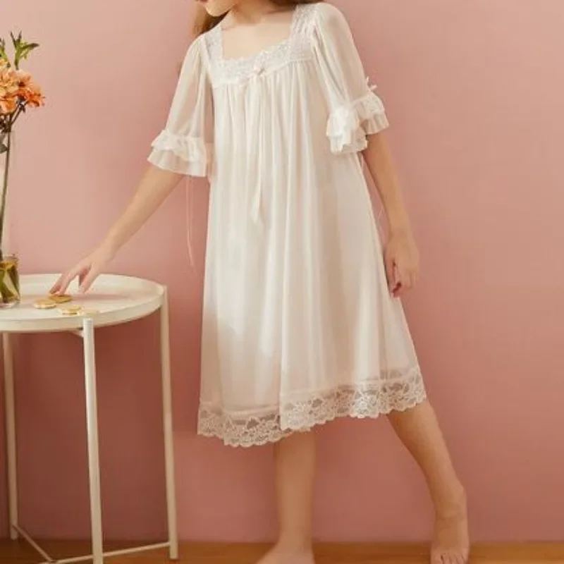 Nightgown Princess Pajamas, Short Sleeved Home Decor for Spring/summer, Girl Lace Pajamas, Girl Dresses Toddler Girl Nightgown