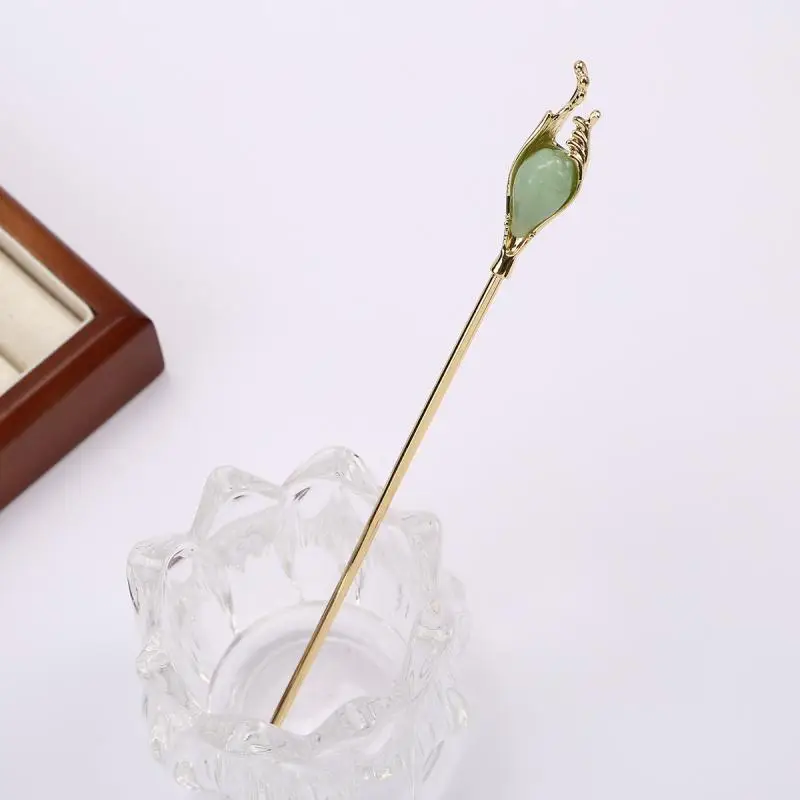 

Imitation Hetian jade hairpin, Chinese style, azure frozen magnolia flower bud hairpin, daily coiled hairpin