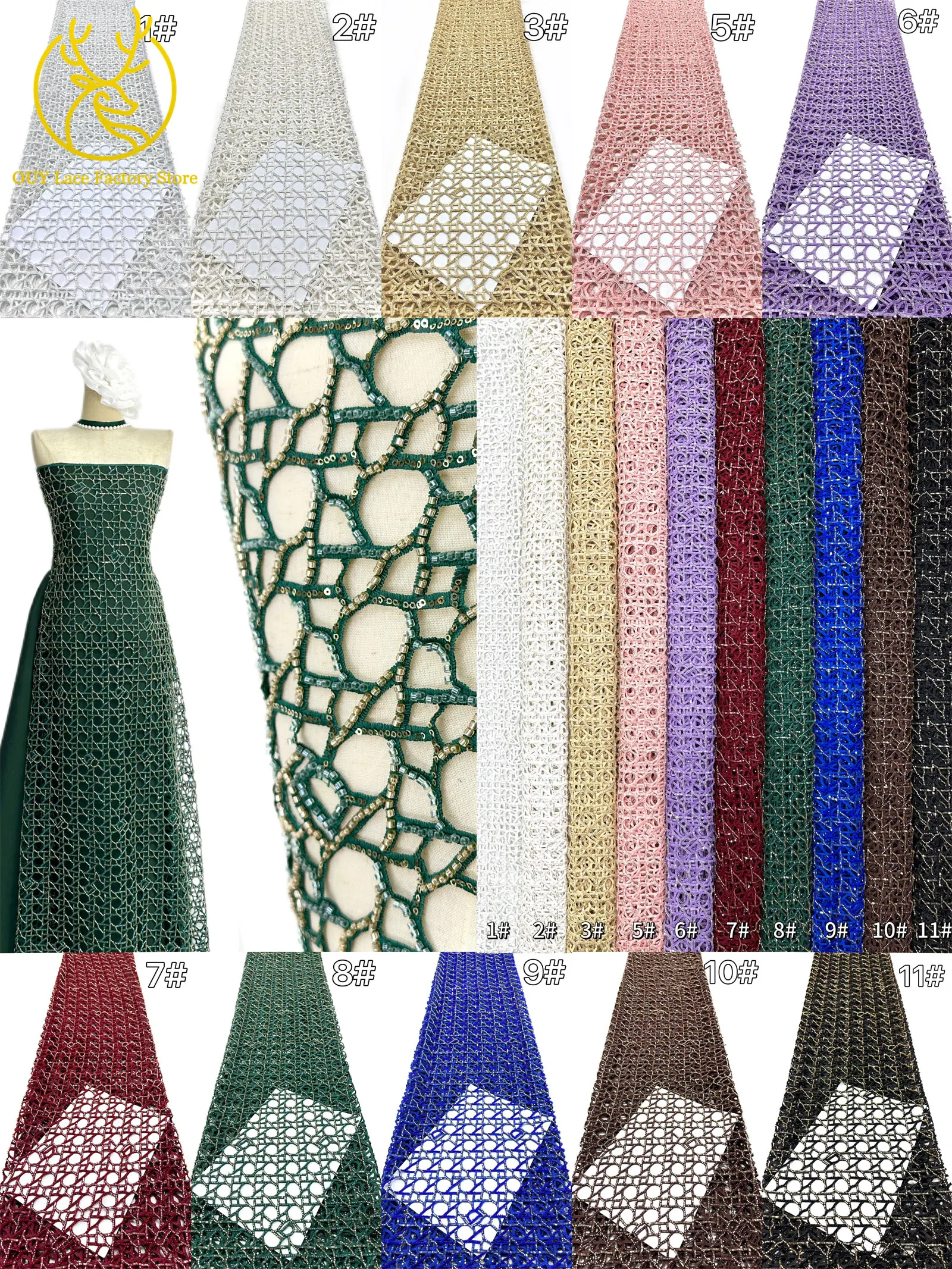Neues Design Afrikanischer Perlen-Braidschnur-Spitzenstoff 2026 Hochwertiger französischer nigerianischer Netzspitzenstoff zum Nähen von Damen-Partykleidern – Detail 3