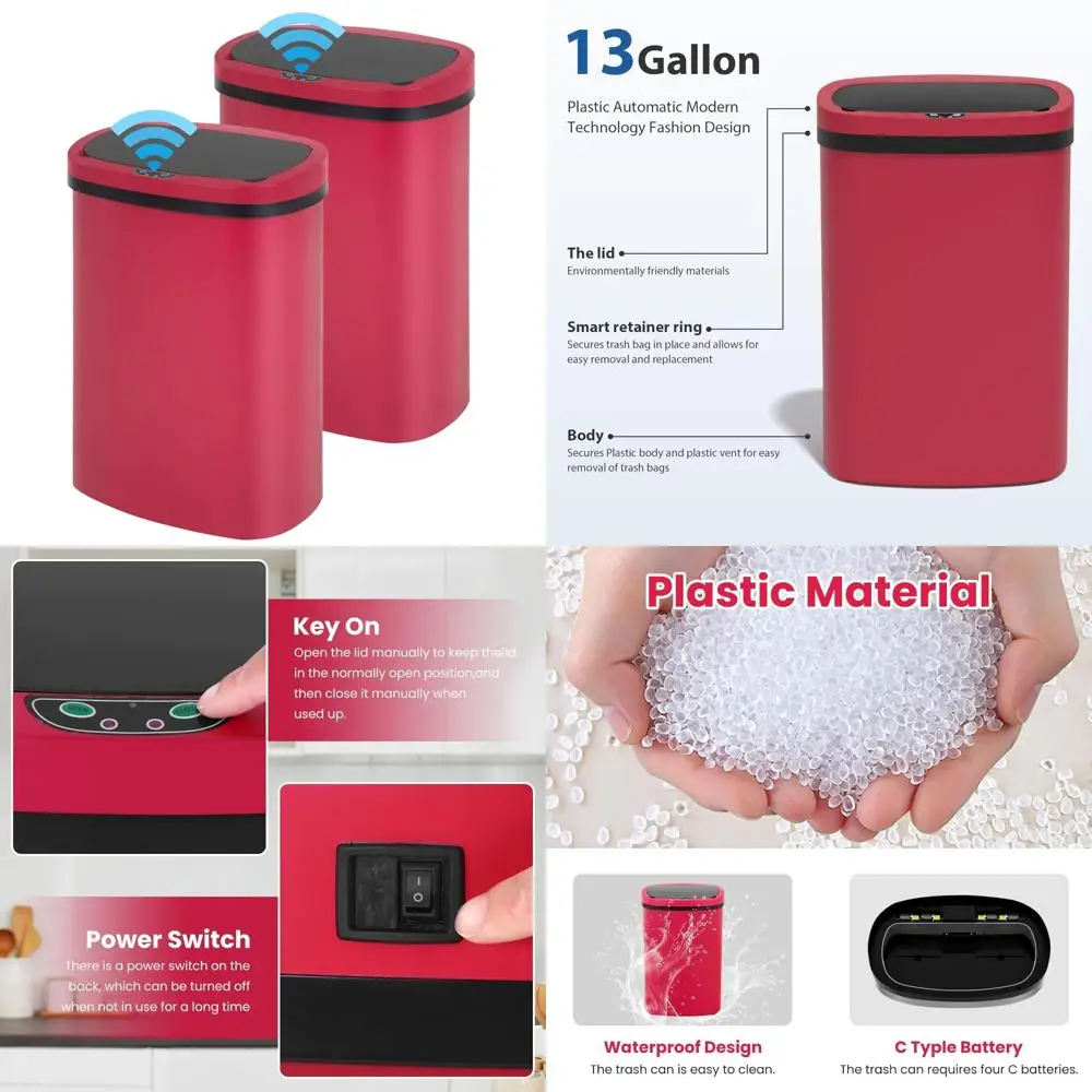 

Touch-Free 13 Gallon Automatic Kitchen Trash Can - 60 Liter Waste Bin for Dorms, Mute Design with Lid for Silent Operation