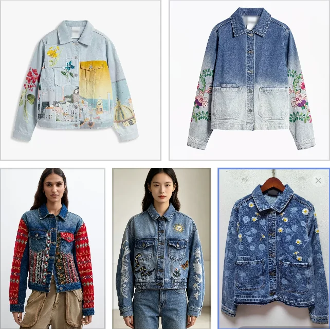 A New Spanish Autumn and Winter Embroidered and Patchwork Short Denim Jacket for Export