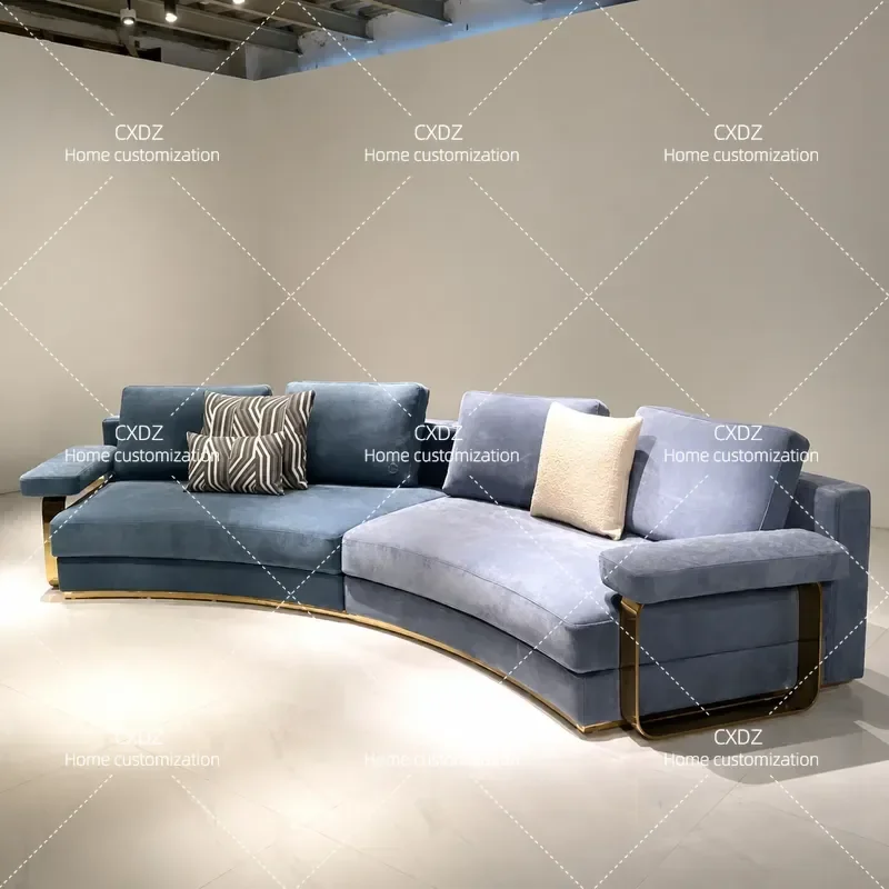 Special Shaped Curved Sofa Simple Large Flat Floor Villa Living Room Multi Person Combination Fabric Sofa
