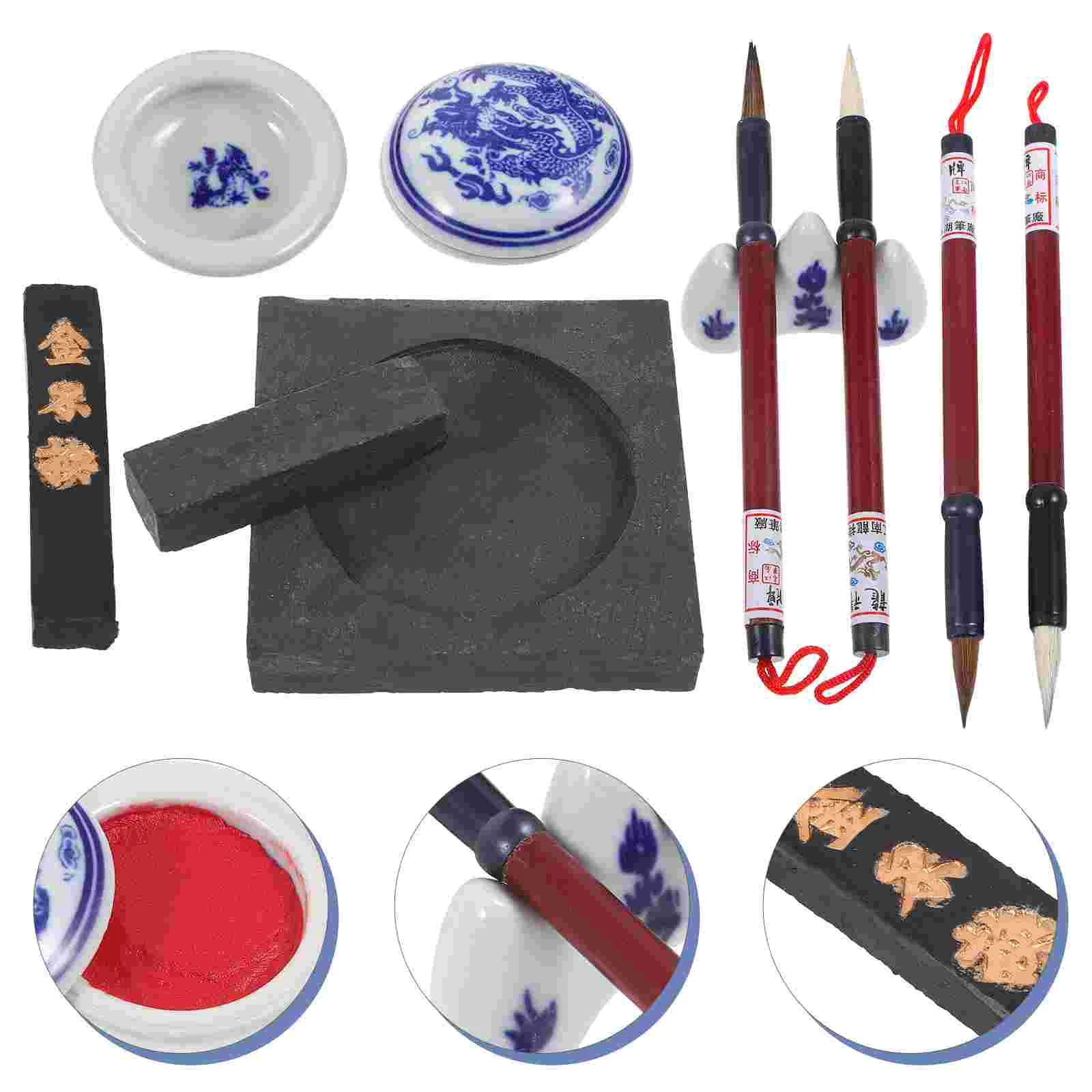 Four Treasures of The Study Set Writing Brush Pen Caligraphy Kits for Beginners Chinese Calligraphy Wood Student