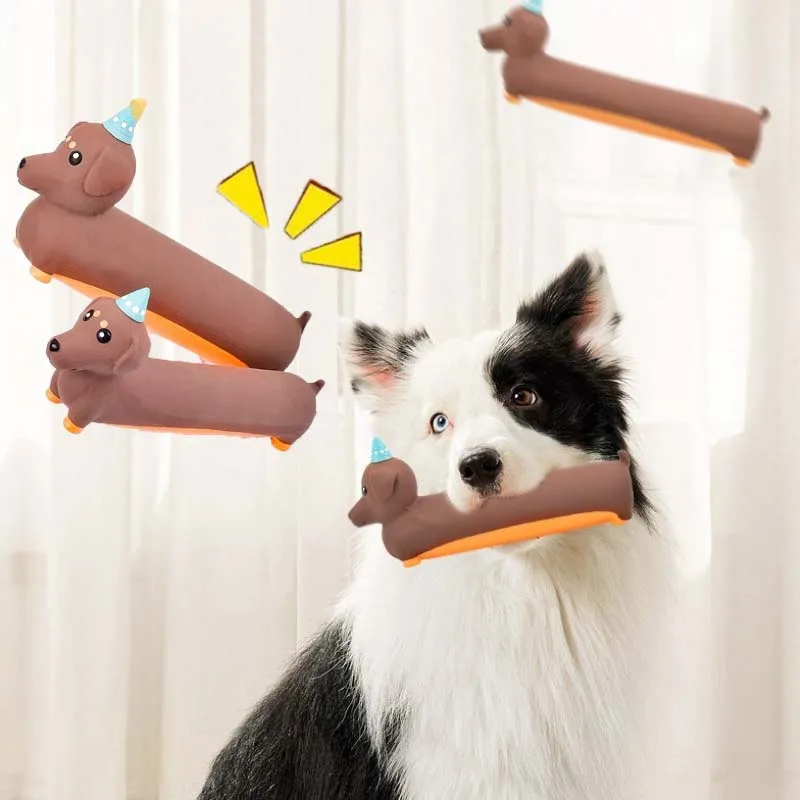Dog Chewing Toy Simulated Dachshund Squeaky Bite Resistant Puppy Toy Training Silicone Teeth Cleaning Dog Toy Supplies