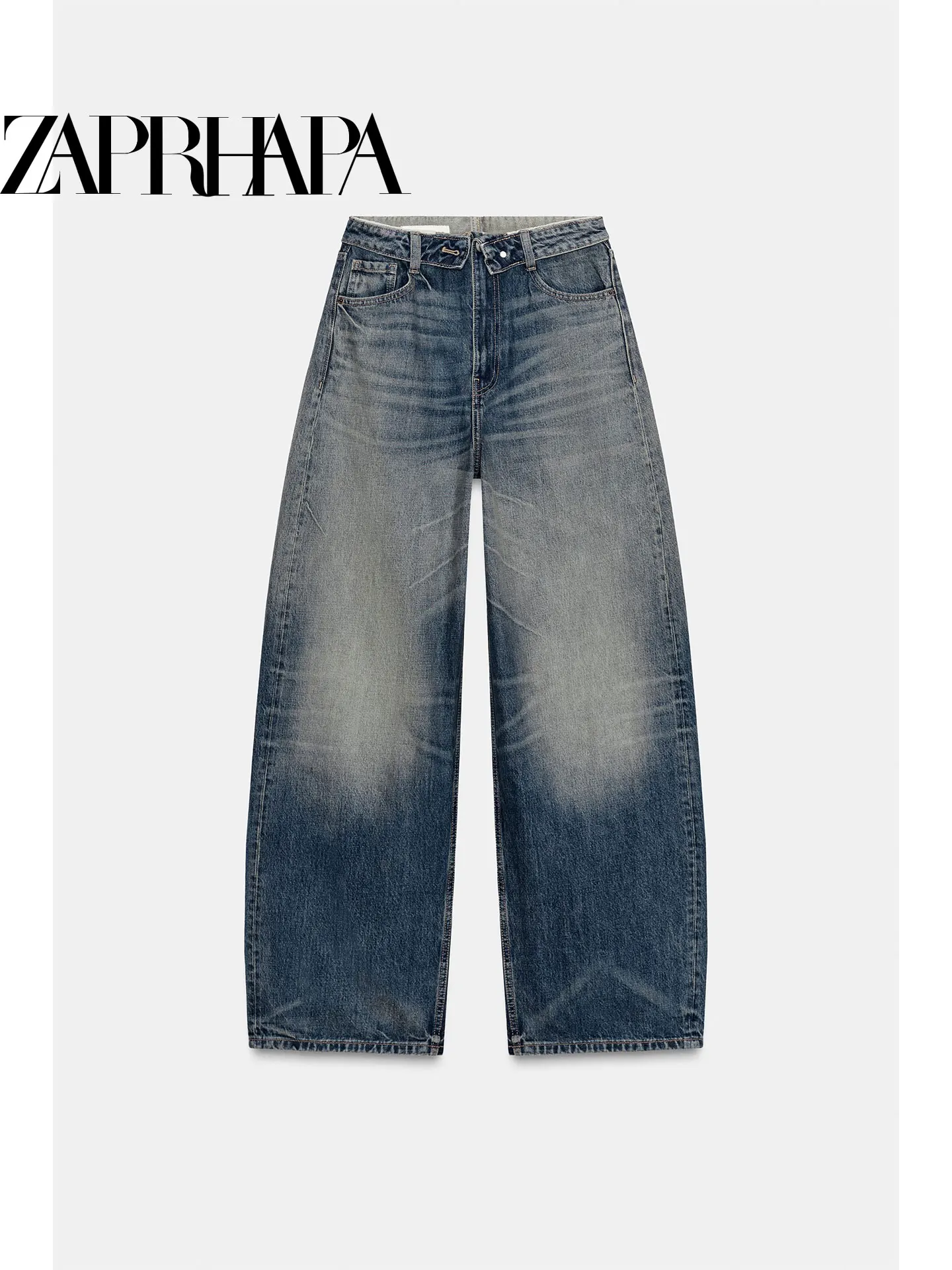 Summer 2026 American Style High Waist Wide Leg Jeans Women's Gradual Color Flip Waist Design Slimming Effectiveness