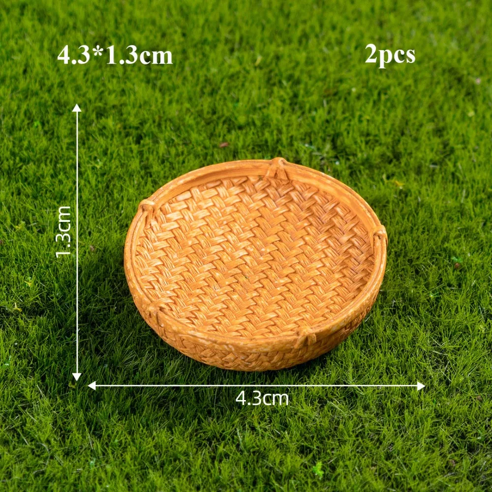 2pcs Mini 1/12 Dollhouse Rattan Frame Cute Hand-woven Fruit Vegetable Food Storage Basket 10 Styles Resin