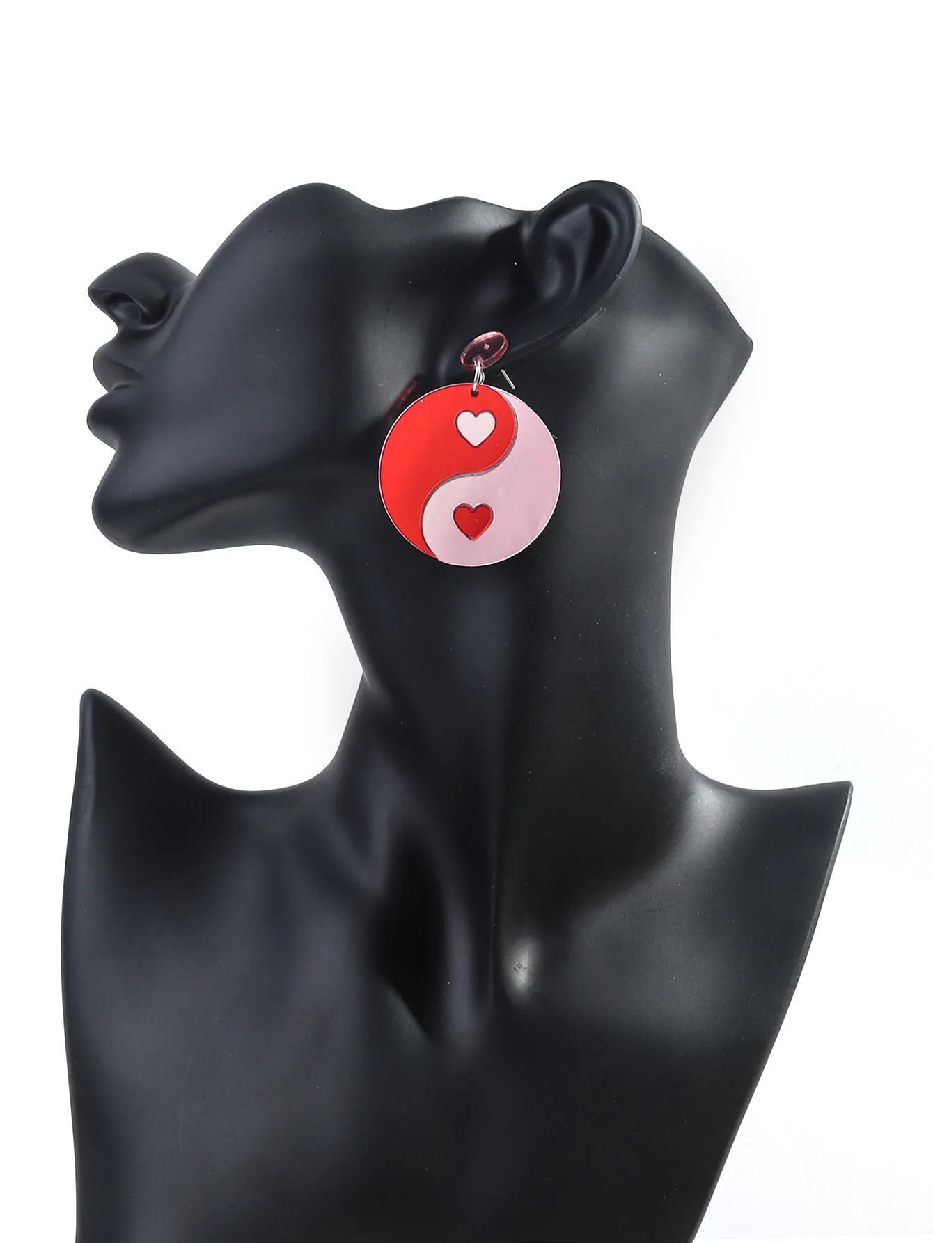 FishSheep Pink Acrylic Tai Chi Love Heart Drop Earrings for Women Geometric Round Circle Earrings 2024 Fashion Jewelry Gifts