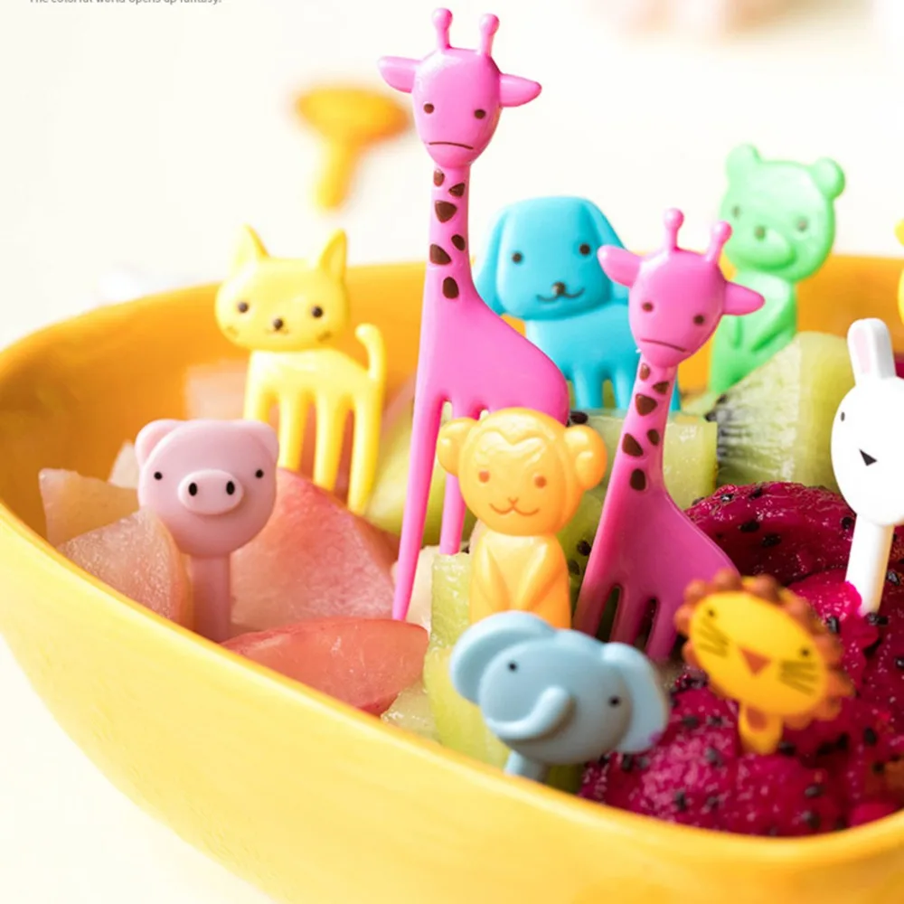 10pcs Animal Farm Fruit Fork Mini Cartoon Children Snack Cake Dessert Food Pick Toothpick Bento Lunches Party Decor Random Color