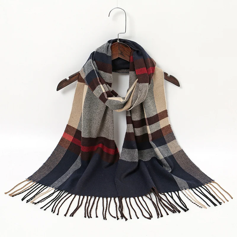 Fashion Winter Plaid Tassel Shawl Fake Cashmere Scarf For Women Outdoor Keep Warm Windproof Pashmina Scarves Wholesale 190*30cm