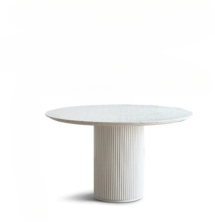 

A15 Французский кремовый стиль Легкая роскошь и простота Современная каменная тарелка Римская колонна круглый стол Маленькая квартира Терраццо Обеденная