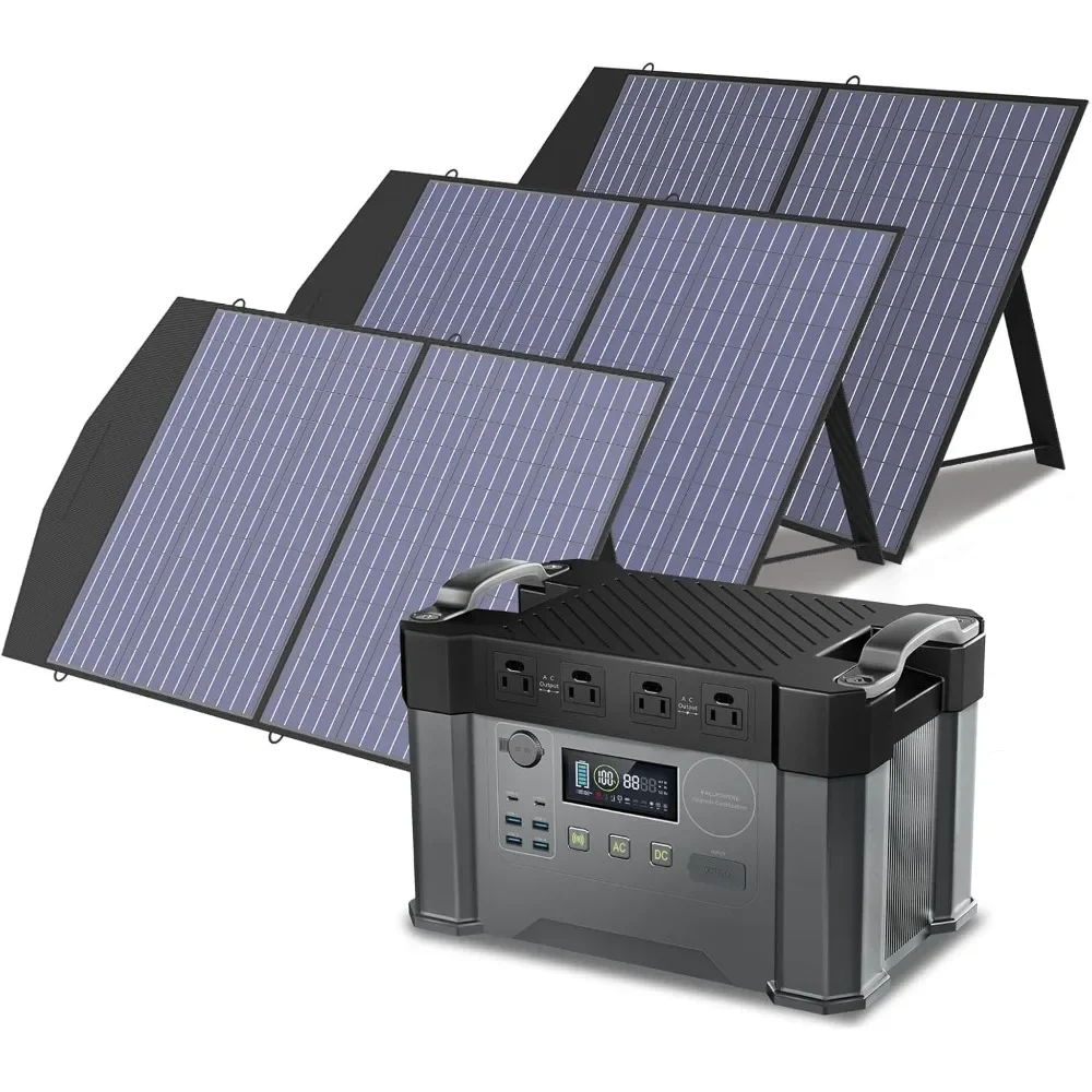 

S2000 Pro Solar Generator with Panels Included 2400W MPPT Portable Power Station with 3 PCS Foldable Solar Panel 100W,