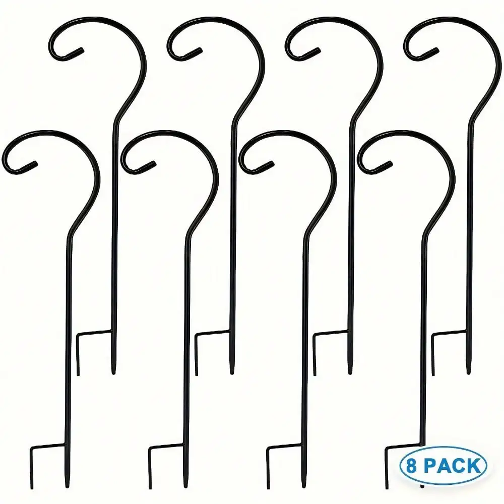 

8 Pack 32-Inch Heavy-Duty Black Metal Shepherd's Hook Plant Hanger - Ideal For Hanging Solar Lanterns, Flower Baskets, Jars, Christmas Lights, And Wedding Decor - Durable, Rust-Resistant, And Easy To Install