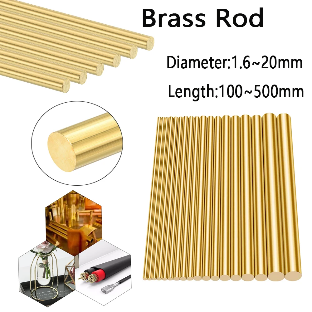 Diameter 1.6-20mm Hardware Brass Round Bar Rod For DIY Knife Handle Circular Wire Tube Modelmaking Brass Rod Length100-500mm