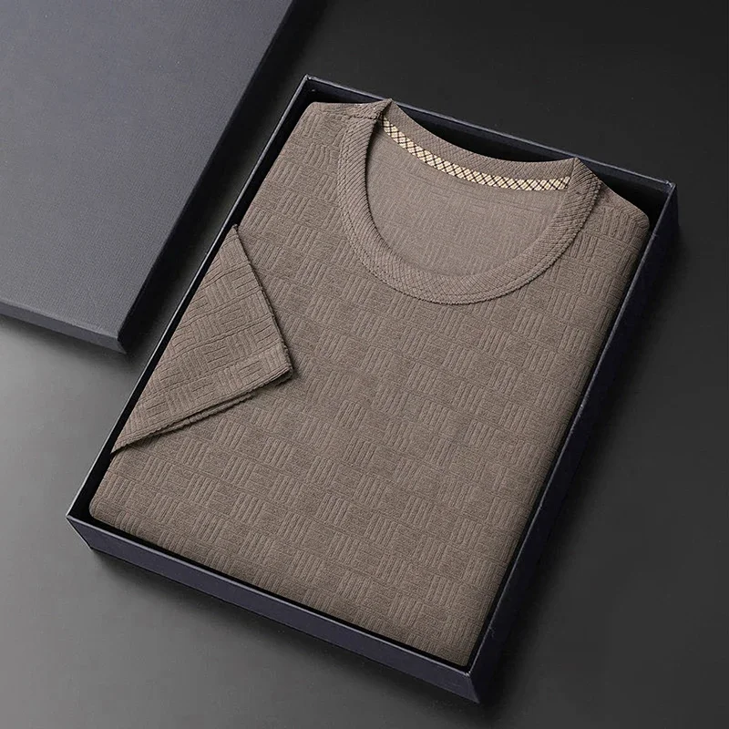 8-farbiges neues lässiges Jacquard-Kurzarm-T-Shirt mit Rundhalsausschnitt für Herren, modisches Oberteil