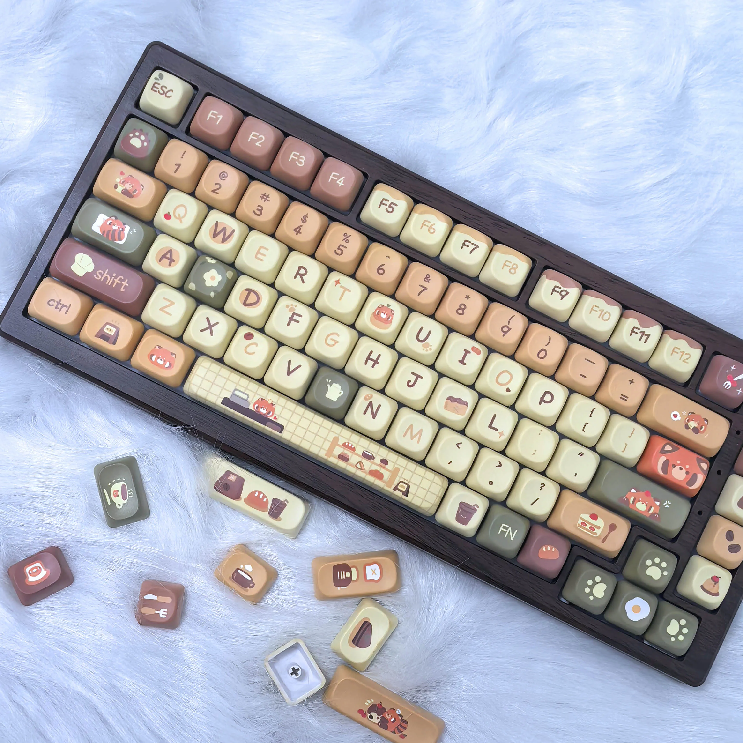 MOA Keycaps Red Panda Coffee House 기계식 키보드 액세서리 Keycap 세트 용 귀여운 레트로 컬러 키캡