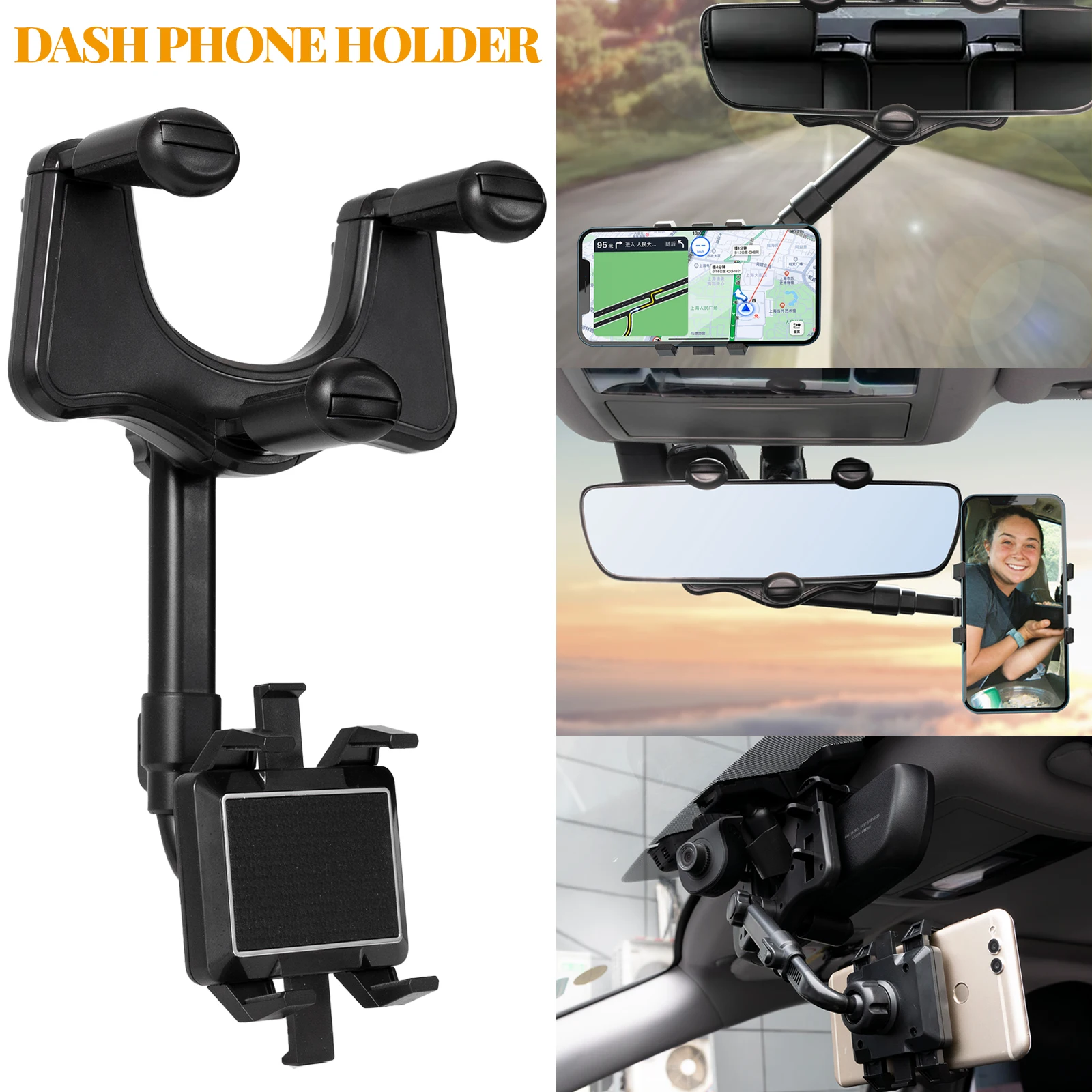 Car Phone Holder Clip Car Stand Adjustable Bracket Auto Rear View Mirror Mount Cell Phone GPS Mount Support Interior Accessories