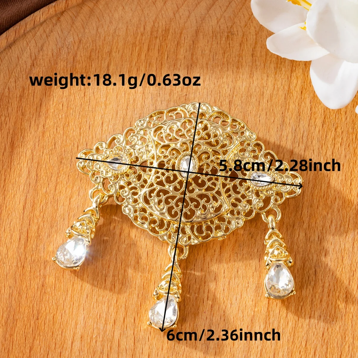 Moroccan Openwork Pattern Metal Brooch Decor, Master Carving Bridal Wedding Party Jewelry Pins For Long Dress image 5