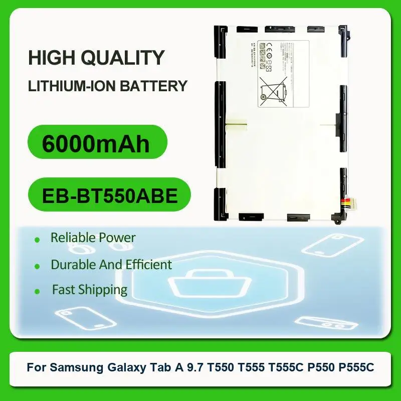 Replacement Tablet Battery For Samsung Galaxy Tab A 9.7 T550 T555 T555C P550 P555C EB-BT550ABE 6000mAh