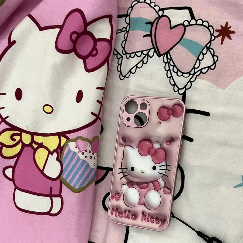 سانريو Kawaii مرحبا كيتي آيفون حالة الهاتف المحمول أنيمي الكرتون لطيف رائعة شاملة الزجاج الهاتف المحمول حالة وقائية #4