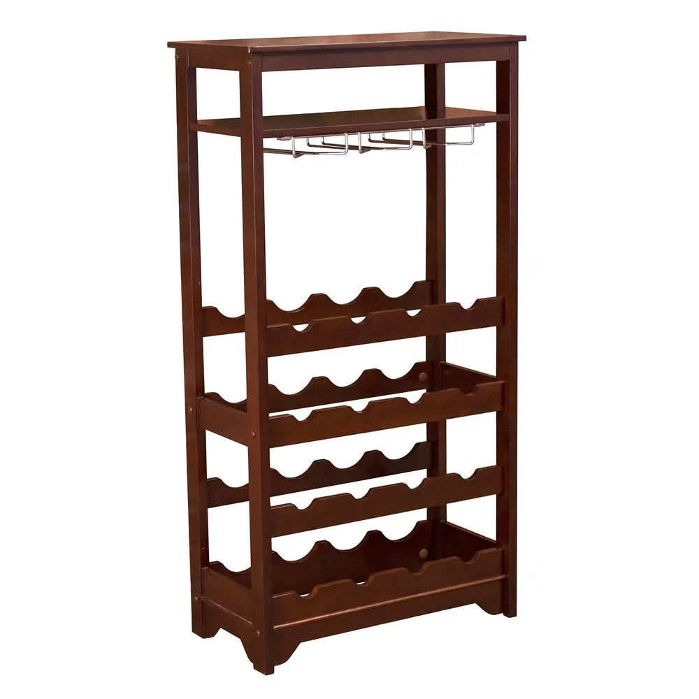 

Tall Rectangular Wine Rack 16 Bottles with Stemware Holder and Glass Storage Convenient Indoor Wooden Display Storage