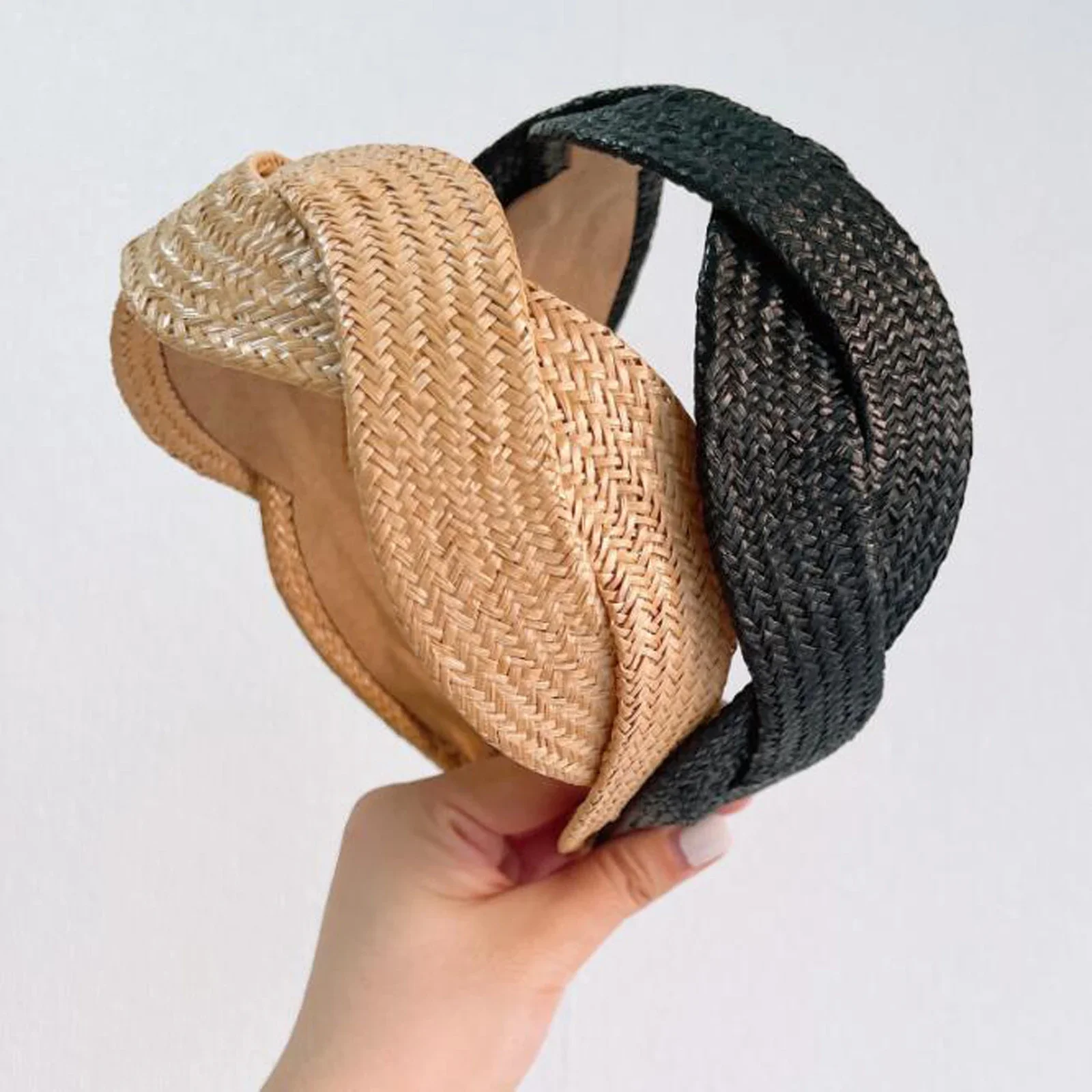 여성을위한 새로운 패션 머리띠 솔리드 컬러 터번 여름 수제 땋은 머리 장식 헤어 액세서리