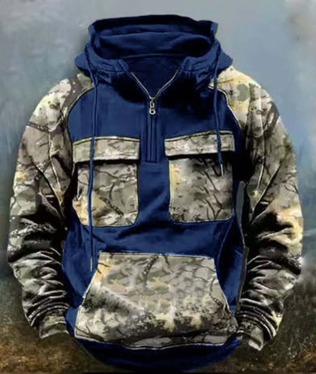 

Men's Camouflage Hooded Sweatshirt Half-Zip Casual Sports Pullover Outdoor Survival Autumn/Winter New 2025