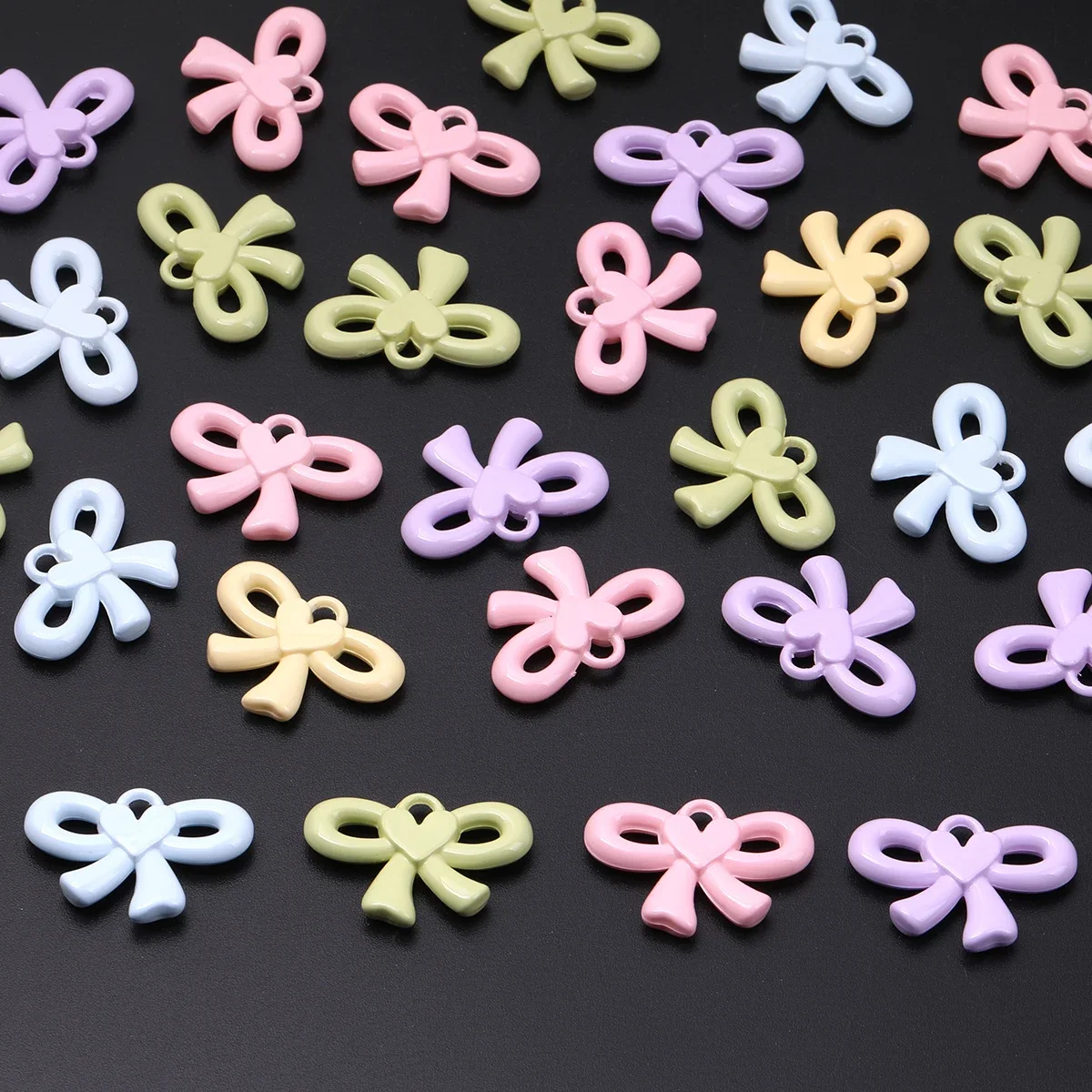 20/40pcs Random Color 33*23mm Heart Bow Acrylic Loose Beads DIY Decor Pen Bracelet Craft Supplies