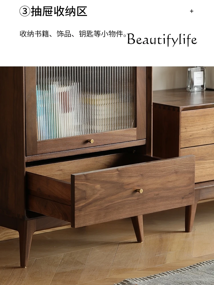 Nordic Cherrywood TV Side Cabinet Living Room Sofa Storage Display Cabinet Small Apartment Storage Cabinet