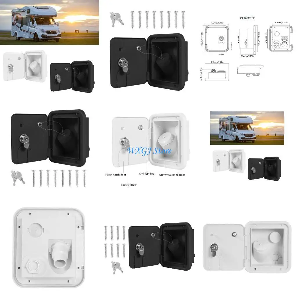 

37JE Campers Water Inlets RVs Water Fill Hatches Inlets Filter Lockable RVs Water Inlets Cover Trailer Tanks