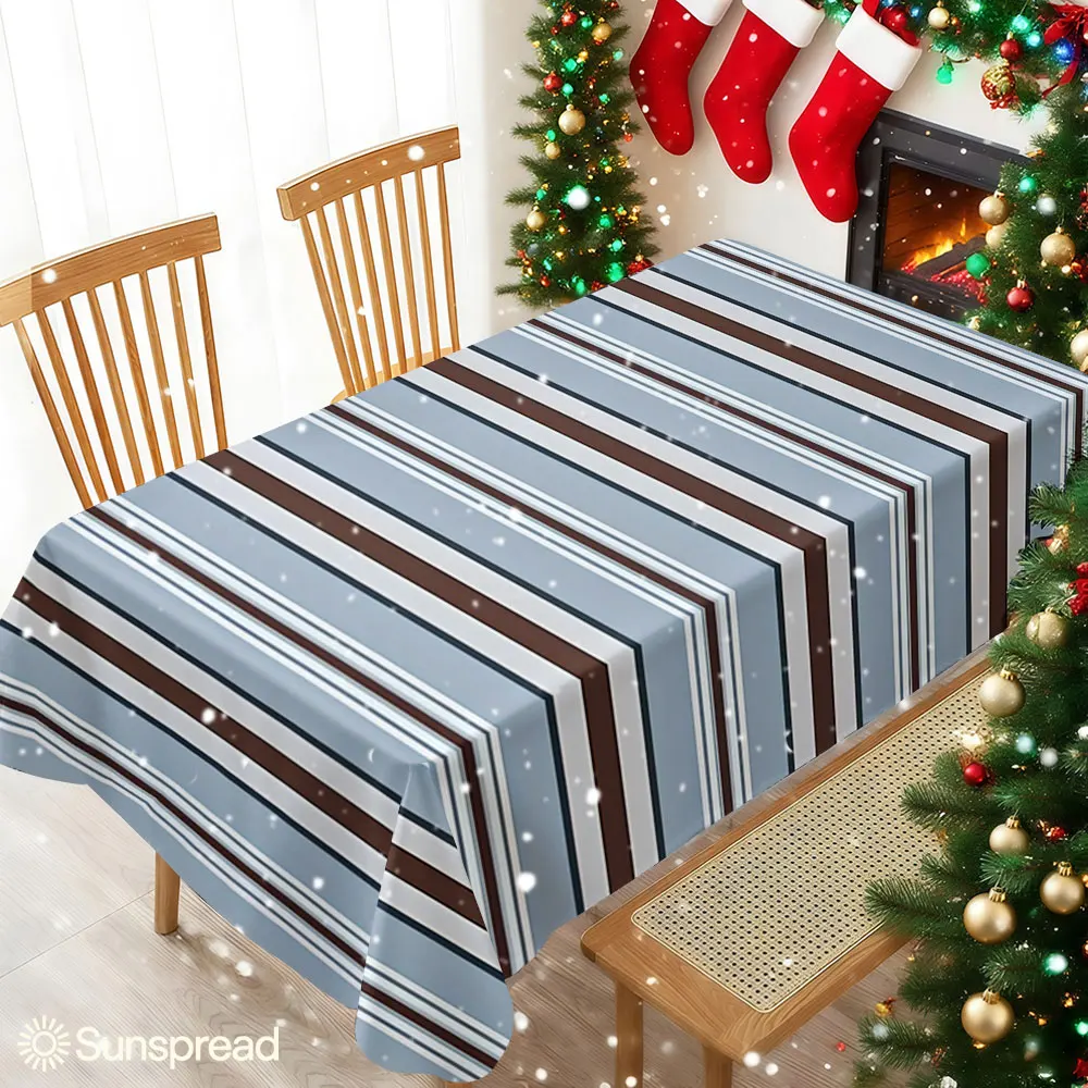 Blue Brown Vertical Stripes Waterproof table cloth, splash-proof tablecloth, for party, Halloween, Christmas, dining, camping
