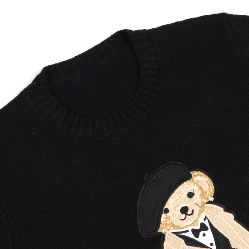 Роскошный дизайнерский вязаный свитер с медведем, женский свободный пуловер, осень-зима, топы с длинными рукавами RL, пальто, кашемировый лавровый трикотаж, одежда