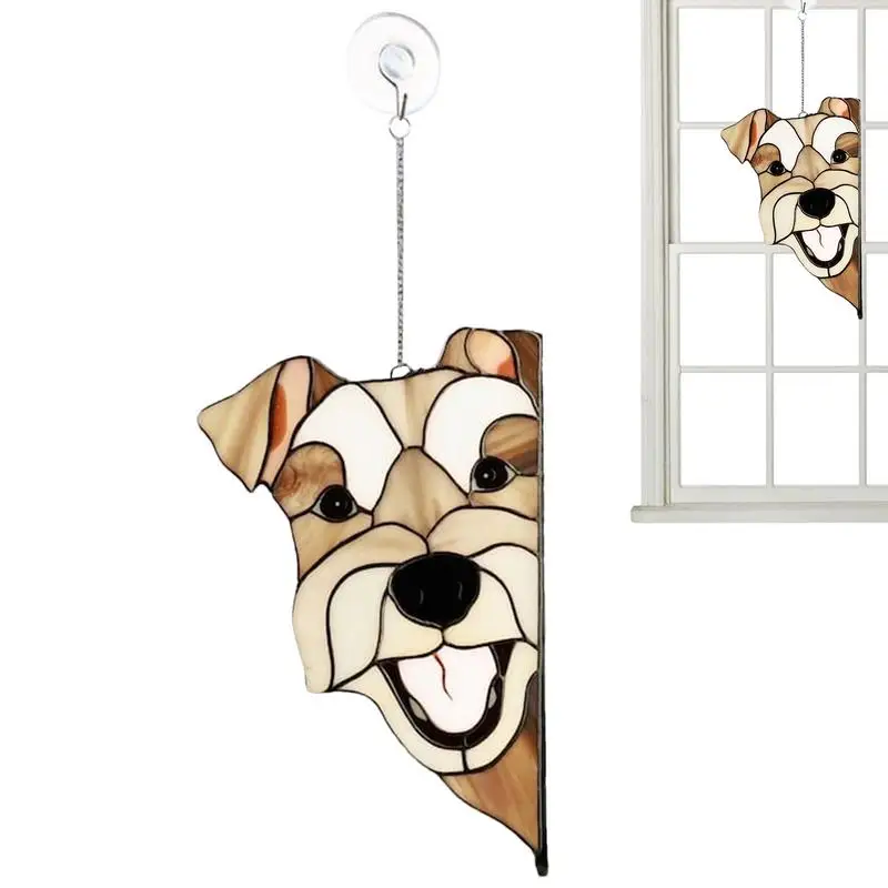 Sun Catchers Indoor Window Animal Decor Stained Glass Peeping Dog Funny Stained Glass Peeping Animal Acrylic Cartoon Dog Sun