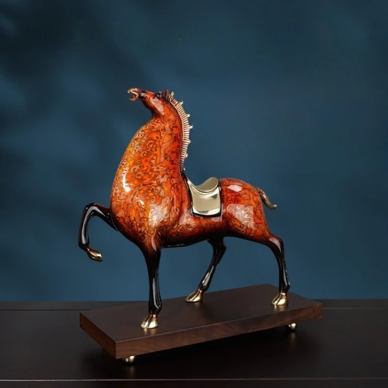 New Chinese-style copper horse ornament, pure copper handicrafts, entrance wine cabinet, living room decoration, opening,